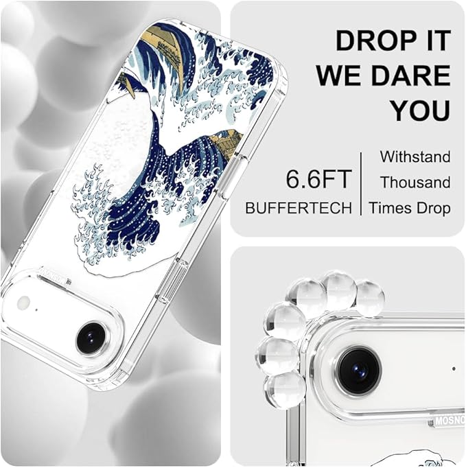 MOSNOVO for iPhone Air Case | Military Grade 6.6ft Drop Tested | Camera Control | Clear with Great Wave Design
