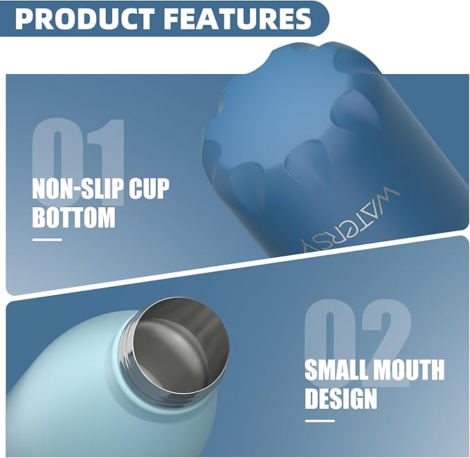 WATERSY Stainless Steel water bottles,17oz/500ml Insulated Water Bottles,Ocean Blue metal water bottle Keeps Drink Cold and Hot,BPA Free kids water bottles for School,Gym,Travel,Sports