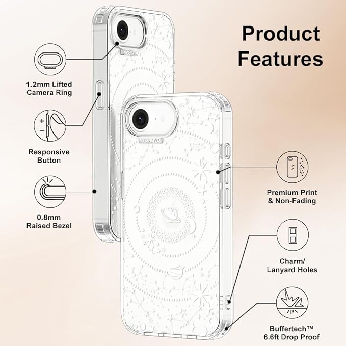 MOSNOVO for iPhone 17e Case/iPhone 16e Case, Shockproof Military-Grade Protection 6.6ft Drop Tested, Clear Phone Case for iPhone 16e / iPhone 17e, Galaxy Design