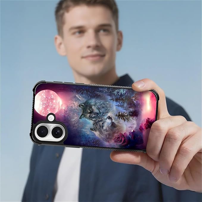 for iPhone 17 Case,for MagSafe Graphic Design for Girl Boy Soft Silicone Hard Acrylic Shock Protection Designed for iPhone 17 Star Two Wolfs Howling Pattern
