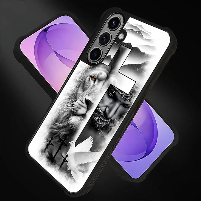 for Samsung Galaxy S26 Case,Graphic Design for Girl Boy Soft Silicone Hard Acrylic Shock Protection Designed for Samsung Galaxy S26 Lion Cross Jesus Christ Dove Pattern