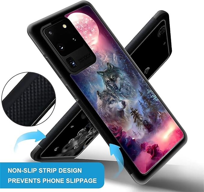 for Samsung Galaxy S20 Ultra Case, Star Two Wolfs Howling Pattern Graphic Design Girl Boy Soft Silicone Hard Acrylic Shock Protection for Samsung Galaxy S20 Ultra