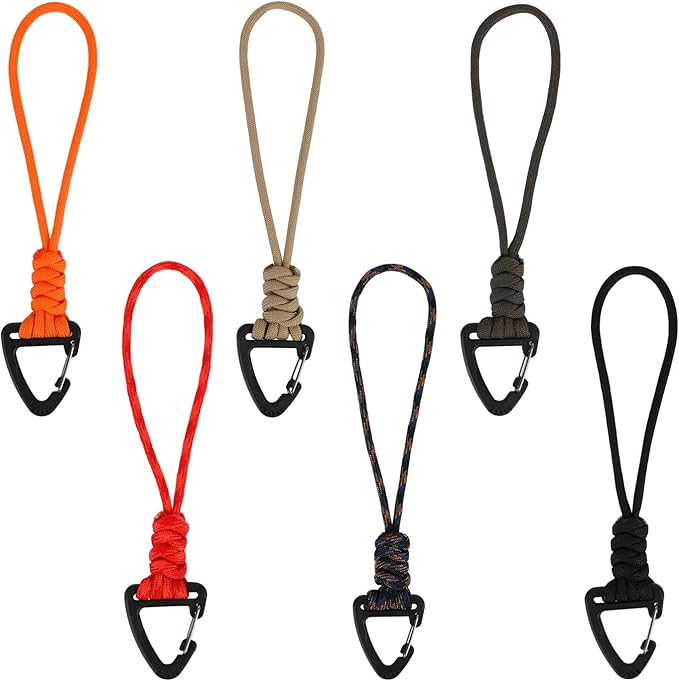 6pcs Paracord Keychain, Braided Rope Paracord Lanyard Key Chain with Triangle Buckle Carabiner Clip for Outdoor Survival Camping Backpack Hiking Gear Accessories
