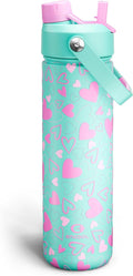 ENCOOL Valentine's Day Insulated Water Bottle with Straw Stainless Steel Water Bottle, Leak-Proof, BPA-Free, Keeps Cold for 24 Hours for Sports, Travel, School (26 oz, Sweet Hearts Violet x Mint)