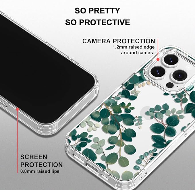 MOSNOVO Case for iPhone 14 Pro, [Buffertech 6.6ft Military-Grade Drop Protection] [Anti Peel Off Tech] Clear TPU Bumper Phone Case Cover Design - Eucalyptus