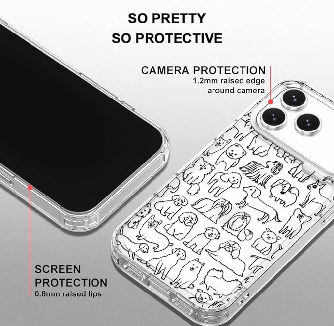 MOSNOVO for iPhone 17 Pro Max Case | Military Grade 6.6ft Drop Tested | Camera Control | Clear with Doodle Dog Design