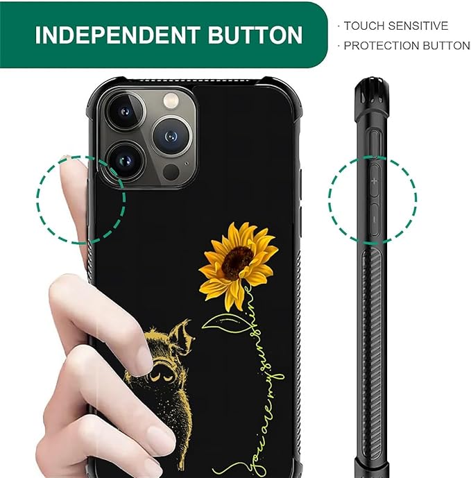 for iPhone 15 Pro Case, Pig Sunflower Yellow Sunshine Pattern Graphic Design Girl Boy Soft Silicone Hard Acrylic Shock Protection for iPhone 15 Pro