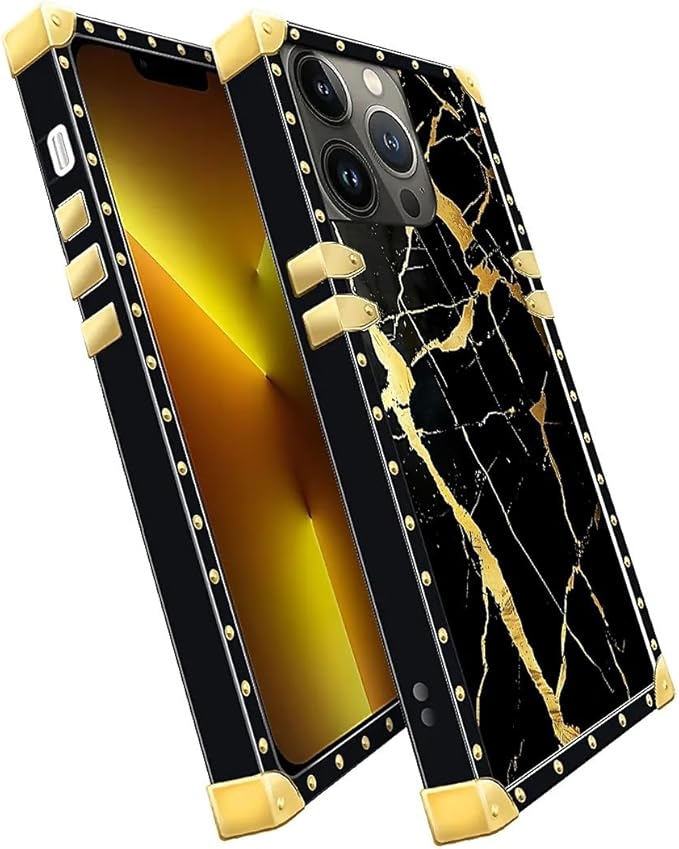 Compatible with iPhone 13 Pro Case, Black Gold Marble Nature Luxury Golden Decoration for Girl Women Soft TPU Shockproof Protective Hard PC Back for iPhone 13 Pro