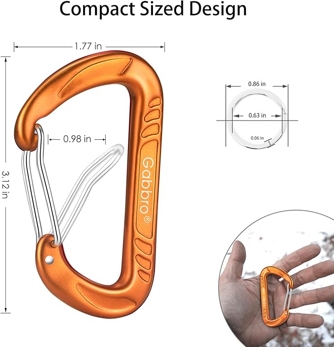 Gabbro Carabiner Clips Heavy Duty 12kN (2697 lbs), Wiregate Aluminum Lightweight Caribeener for Hammock, Hiking, Camping, Water Bottle, Dog Leash Harness, Keychains