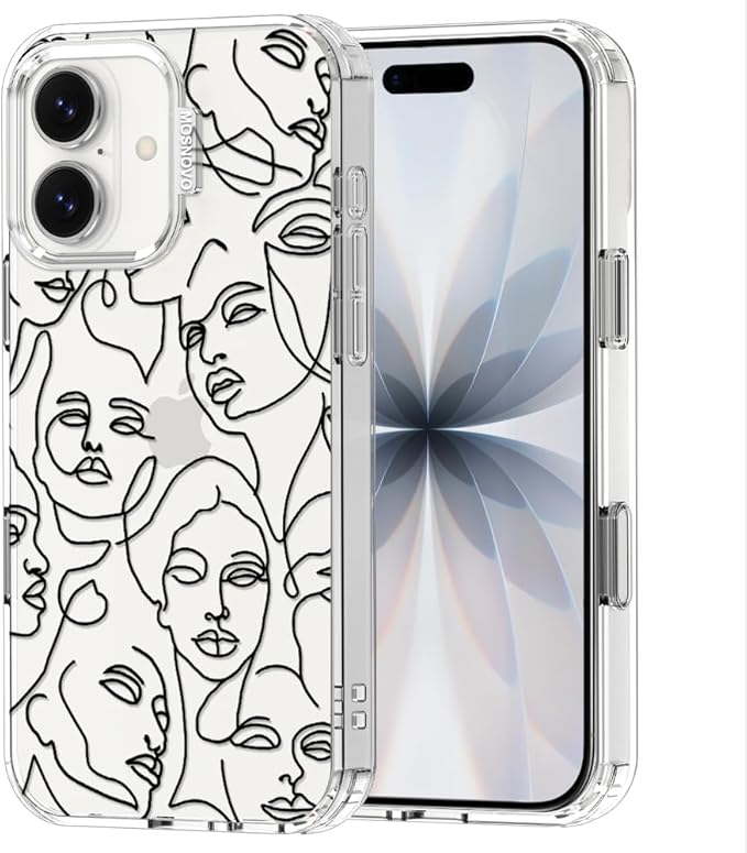 MOSNOVO for iPhone 17 Case | Military Grade 6.6ft Drop Tested | Camera Control | Clear with Abstract Face Line Art Design