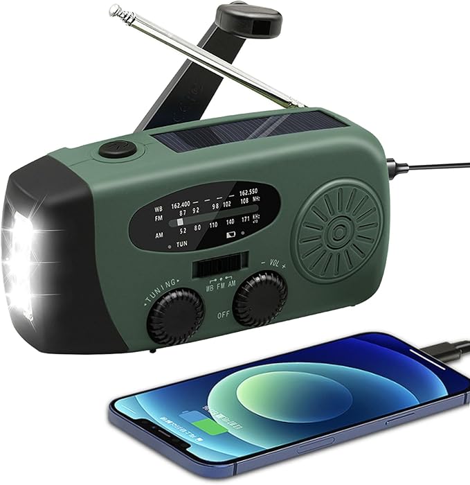 WVL 7400mWh Emergency Weather Radio, Portable Solar Hand Crank Radio AM/FM/NOAA, with 3 Mode Flashlight & Reading Lamp, Cell Phone Charger and SOS Siren(Navy Green)