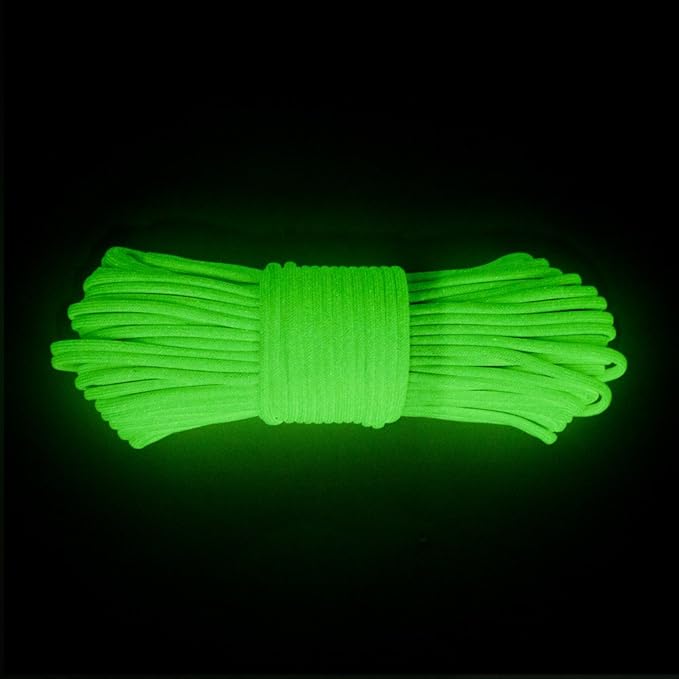 Glow in The Dark Zesty 550lb Paracord – 21 Strand Luminous Parachute Cord for Nighttime Outdoor Utility – 8 Colors and Length Options of 25', 50’, 100’, and 1,000’