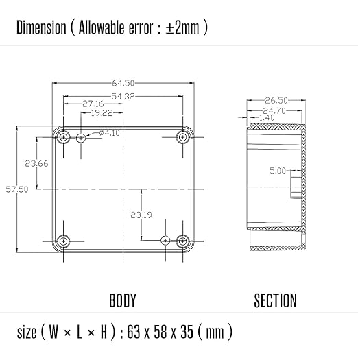 LeMotech Electrical Box ABS Plastic Project Box IP65 Waterproof Junction Box Project Case Universal Enclosure for Electronics Black 2.48x 2.28x 1.37 inch(63x58x35mm)(Pack of 2)