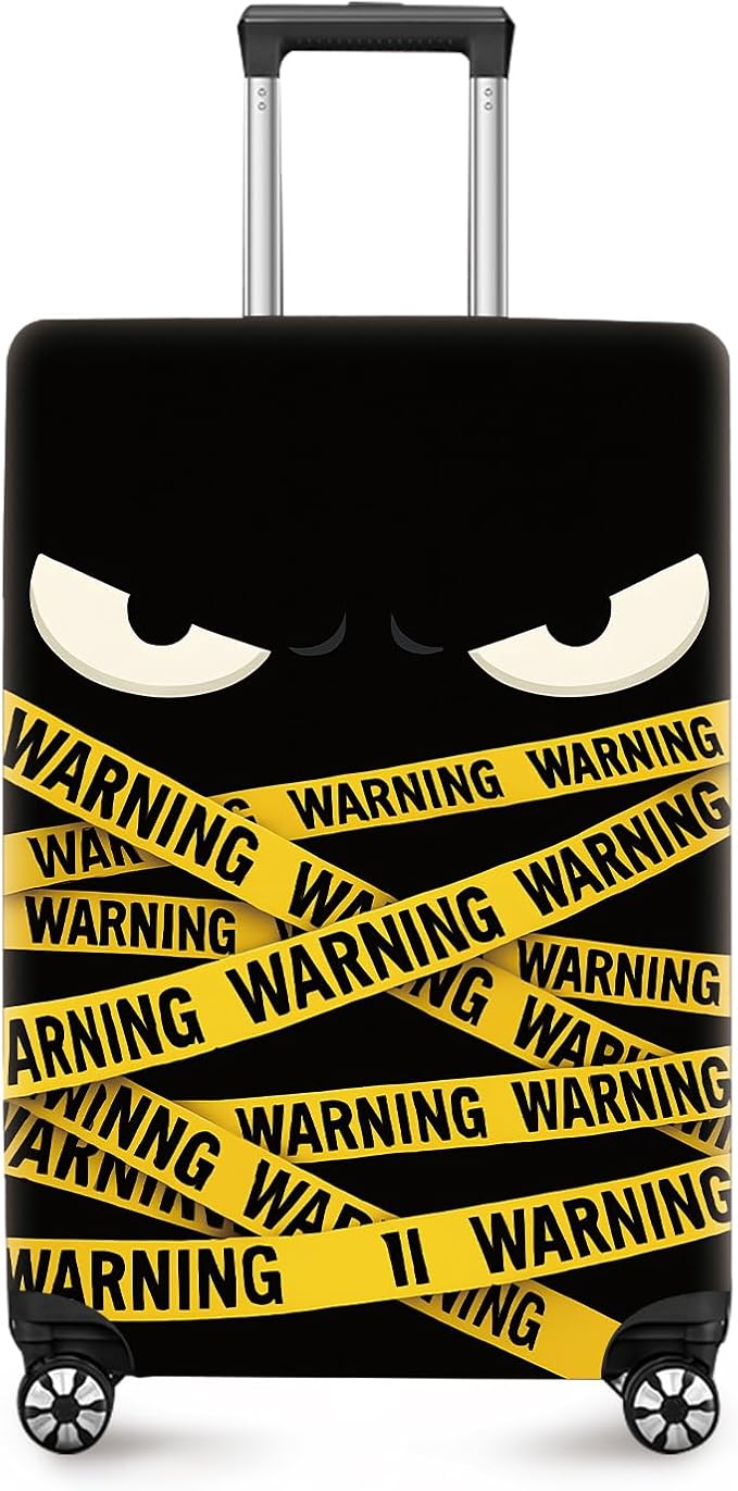 ANNA QUEEN Warning Tape Luggage Cover, Funny Eyes and Yellow Tape Design Suitcase Protector, Stretchable Washable Travel Sleeve for 24-26 Inch Luggage