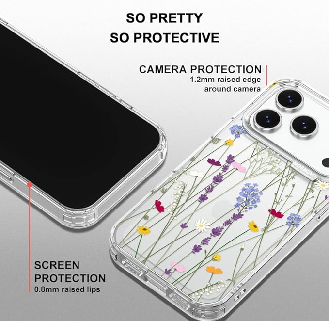 MOSNOVO for iPhone 17 Pro Case | Military Grade 6.6ft Drop Tested | Camera Control | Clear with Floral Garden Design