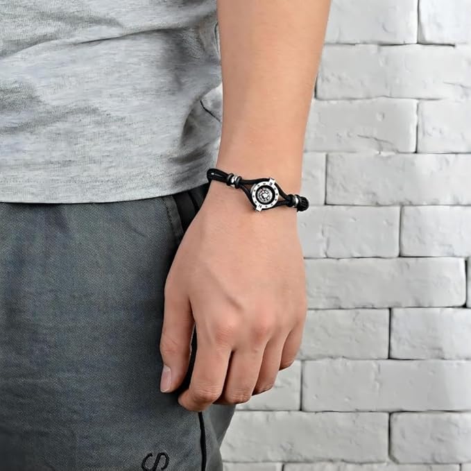 Innocence Adjustable Paracord Wrist Compass Bracelet For Men Women Outdoor Sports Camping Survival Jewelry (Black B)