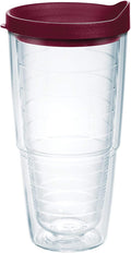 Tervis Clear & Colorful Lidded Made in USA Double Walled Insulated Tumbler Travel Cup Keeps Drinks Cold & Hot, 24oz, Maroon Lid