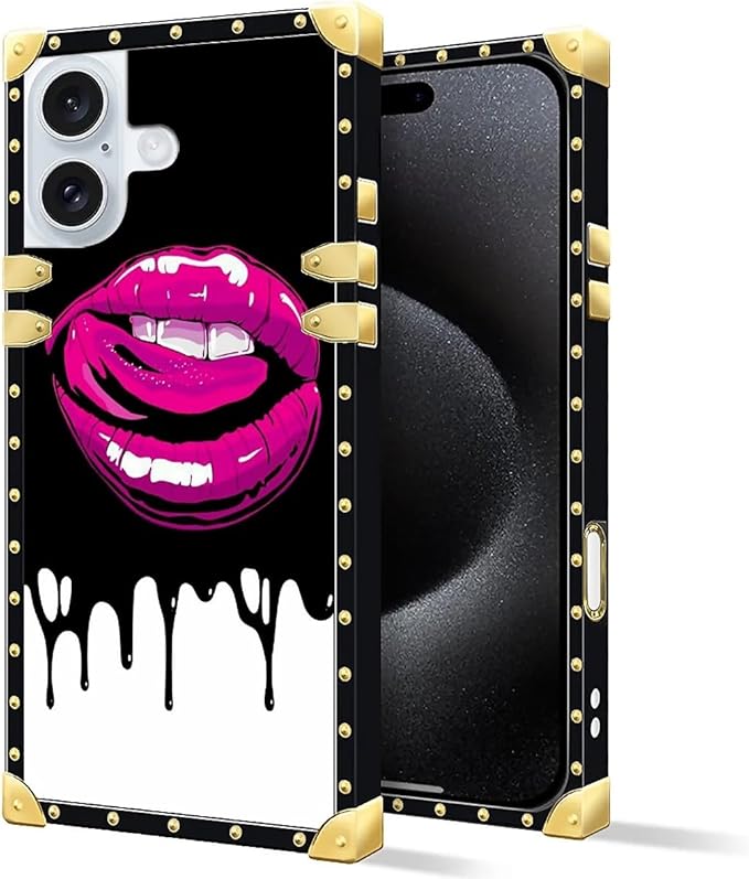 Compatible with iPhone 16 Plus Case, Black White Red Slap Sexy Luxury Golden Decoration for Girl Women Soft TPU Shockproof Protective Hard PC Back iPhone 16 Plus Case