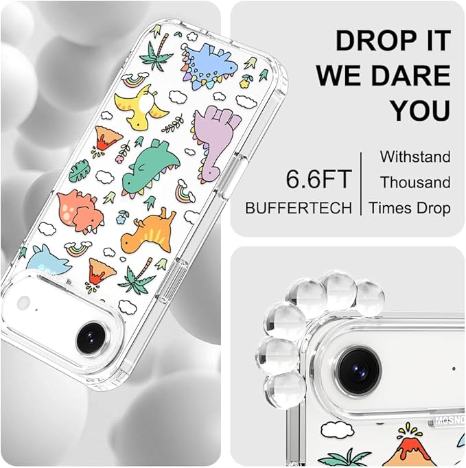 MOSNOVO for iPhone Air Case | Military Grade 6.6ft Drop Tested | Camera Control | Clear with Dinosaur Land Design