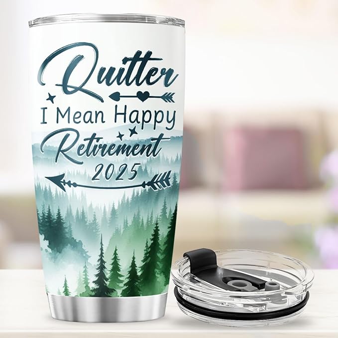 Funny Retirement Tumbler 2025 for Men Women, Quitter I Mean Happy Retirement 20oz Stainless Steel Cup, Insulated Travel Mug Gift for Coworker Boss Dad Mom Friend Use