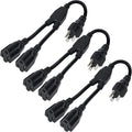 Elecan 3-Prong Y Splitter Power Extension Cord 1 FT/3 Pack, Straight Plug 1 to 2 Way Outlet Space Saver, Heavy Duty Weatherproof SJTW, 16AWG 13A, 5-15P Cable Extender for Indoor Outdoor-UL