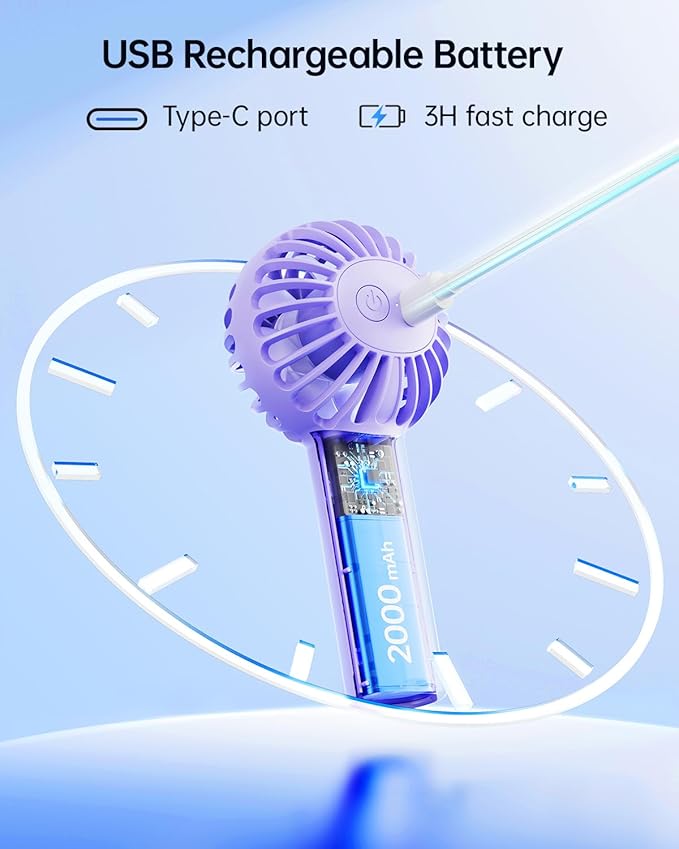 SWEETFULL Mini Portable Fan - Rechargeable Handheld Fan, 3 Speeds Personal Small Hand Gifts for Travel Essentials, Lash, Makeup, Eyelash, Kids, Girls, Women - USB, Cute Design Purple