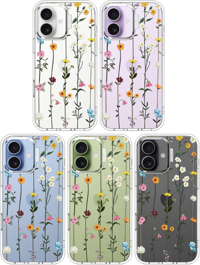 MOSNOVO for iPhone 17 Case | Military Grade 6.6ft Drop Tested | Camera Control | Clear with Wildflowers Design