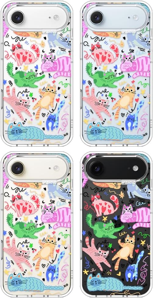 MOSNOVO for iPhone Air Case, Shockproof Military-Grade Protection 6.6ft Drop Tested, Camera Control, Clear Phone Case for iPhone 17 Air, Doodle Cats Design