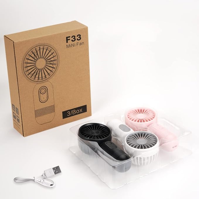 VanSmaGo [Portable Mini Fan 3-pack] Handheld Personal Small Fan with 3-speed for Travel, USB Rechargeable Battery Operated Eyelash Fan, Black&White&Pink