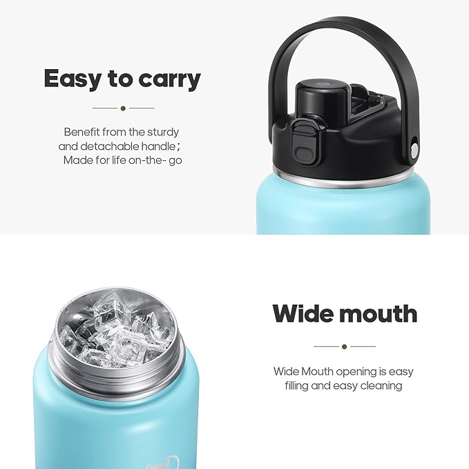 64oz Half Gallon Insulated Water Bottle with 2-in-1 Lid (Chug & Straw), Double Walled Vacuum Stainless Steel Water Bottles, Wide Mouth Leakproof Insulated Jug with Straw