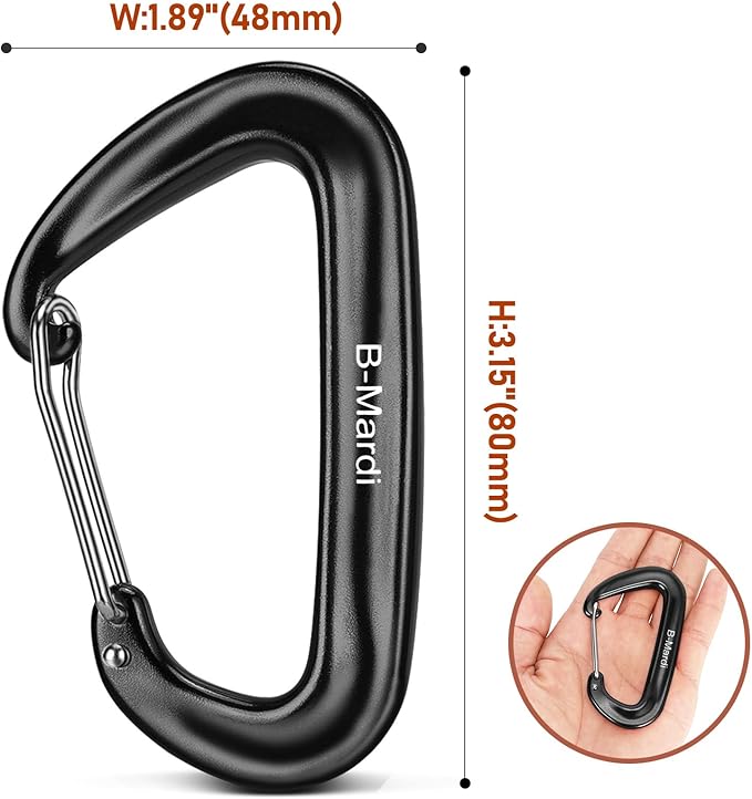 B-Mardi Carabiner Clips Heavy Duty 12kN (2697 lbs)-Lightweight Locking Carabiners for Camping, Hiking, Hammock, Dog Leash Harness, Outdoor and Gym etc, Keychains& Utility