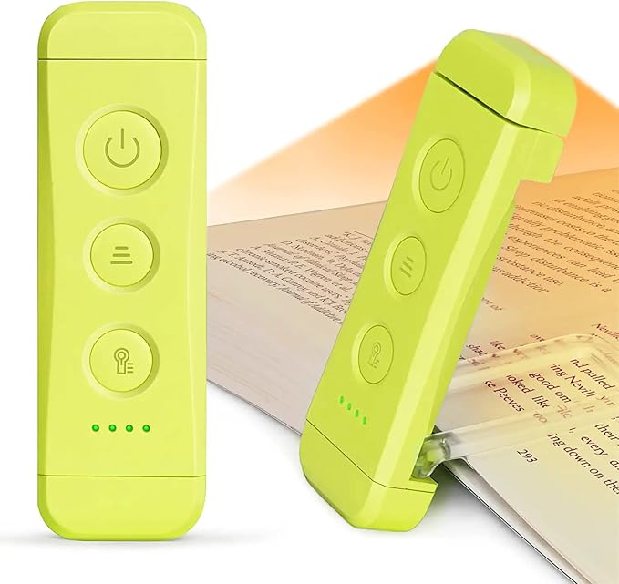 Glocusent USB Rechargeable Book Light, Portable Clip-on LED Reading Light, Reading Lights for Books in Bed with 3 Amber Colors & 5 Brightness Dimmable, Compact & Long Lasting, Perfect for Book Lovers