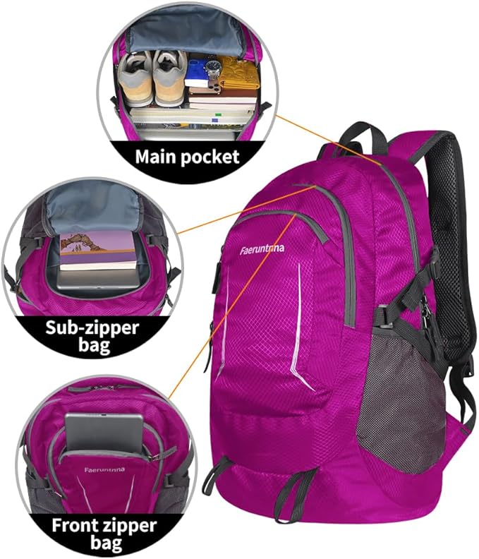 30L Large capacity Lightweight Packable Foldable Backpack，women and men Hiking backpack，Outdoors Travel Backpack (Rose Red)