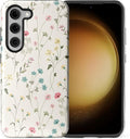 for Samsung Galaxy S23 Case,HL2 Beige Flower Branch Hybrid 2 Layer Hard Shell Silicone Protective Pattern Design Case