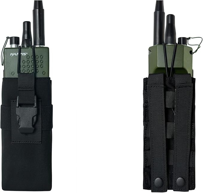 Radio Holster Walkie Talkie Pouch - 500D Nylon Molle System 3mm Bungee Storage Bag for Utility Tactical Belt Accessory Fits Standard Handset