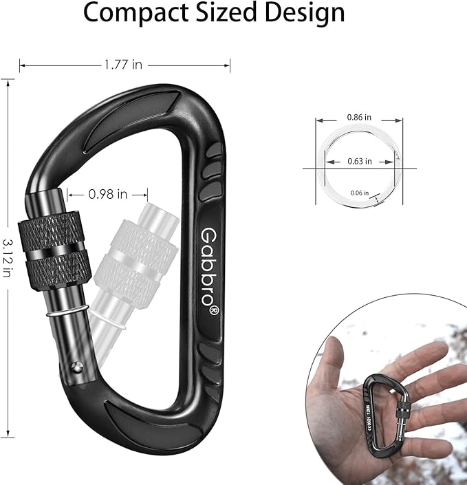 Gabbro Carabiner Clips Heavy Duty 12kN (2697 lbs), Wiregate Aluminum Lightweight Caribeener for Hammock, Hiking, Camping, Water Bottle, Dog Leash Harness, Keychains