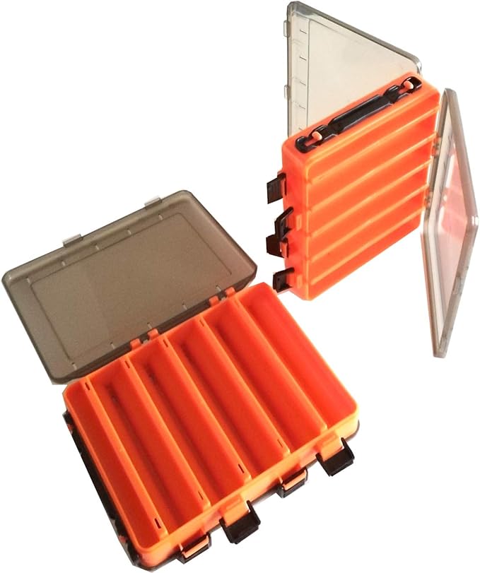 Fishing Tackle Box Set – 2-Pack Double-Sided Reversible Lure Organizer (Orange,10-Slotx2)