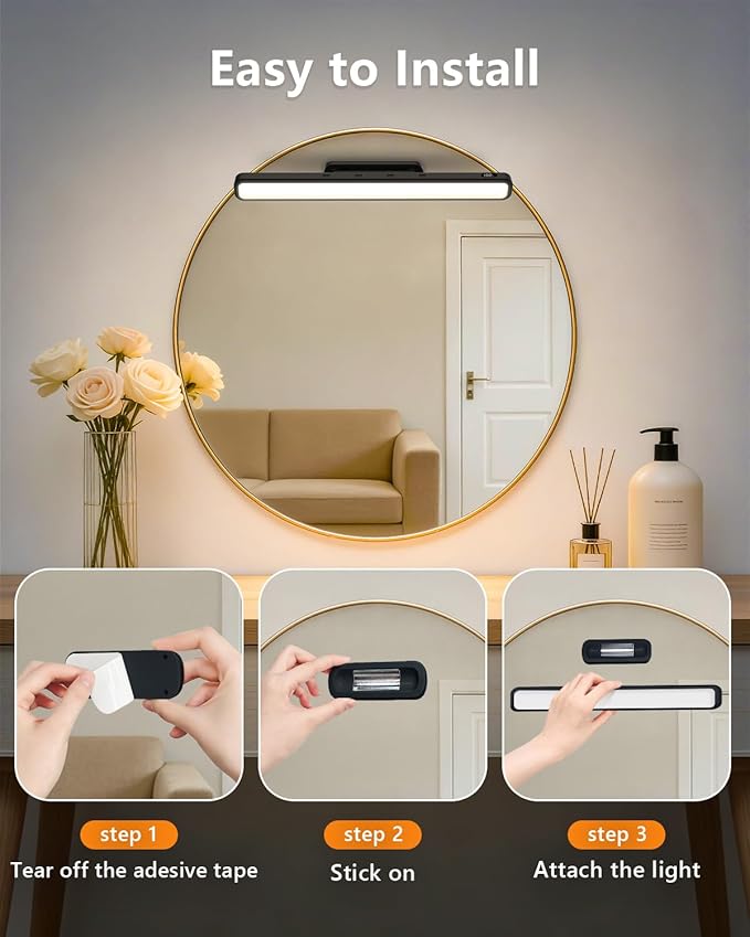 WILLED 5W Vanity Lights for Mirror with Remote Control,Magnetic Stick on Mirror Lights,Adjustable Color Temperatures Magnetic Light Bar for Mirror,Makeup Light for Bedroom, Bathroom(2 Pack)