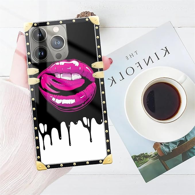 Compatible with iPhone 15 Pro Max Case, Black White Red Slap Sexy Luxury Golden Decoration for Girl Women Soft TPU Shockproof Protective Hard PC Back for iPhone 15 Pro Max
