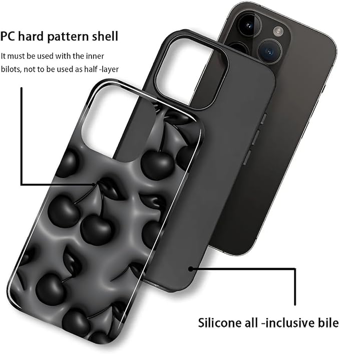 for iPhone 11 Pro Case,HL2 Cute Cool Cherry Black Hybrid 2 Layer Hard Shell Silicone Protective Pattern Design Case