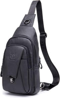 Hebetag Leather Sling Bag Crossbody Backpack for Men Women Outdoor Travel Work Shoulder Chest Pouch Camping Casual Daypack Black 18cm(W) x8cm(D) x30cm(H)(7.08"x3.14"x11.81") approx;