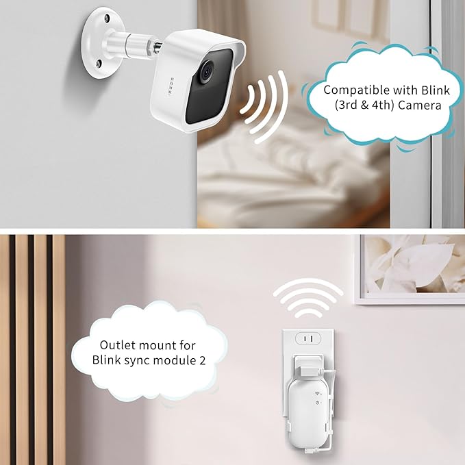 Wall Mount for Blink Outdoor Cameras , 5 Pack Weatherproof Housing, 360 Degrees Adjustable Bracket with Sync Module Core Mount for Blink Outdoor 2K+, 4th & 3rd Gen Cam, White (Camera is Not Included)