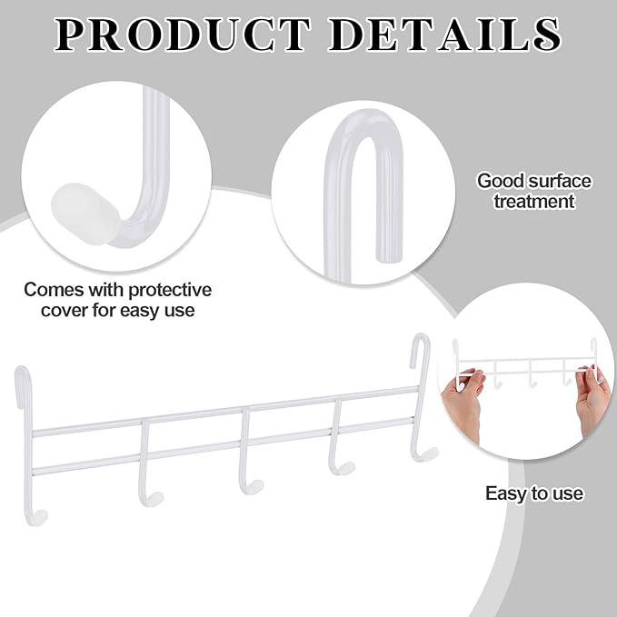 CroBlissful 2 Pcs 5 Hook Attachment for Wire Shelving 1.5 x 12 x 4 Inch Hanging Hooks Rack Wire Chrome Plated Steel Shelf Accessories Metal Hook Bars for Storage Display Organizer (White)