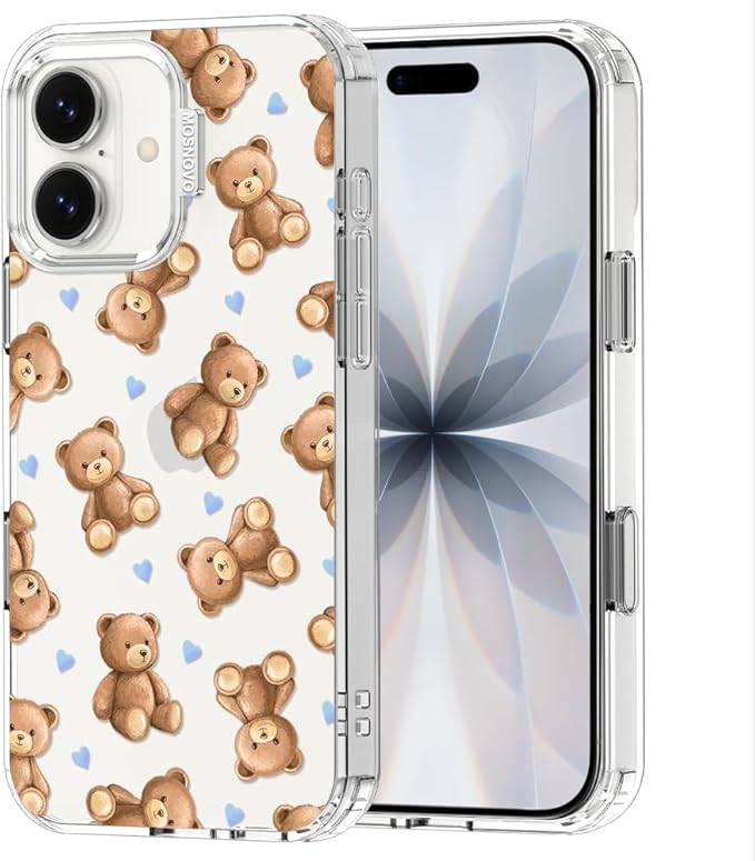 MOSNOVO for iPhone 17 Case, Shockproof Military-Grade Protection 6.6ft Drop Tested, Camera Control, Clear Phone Case for iPhone 17, Teddy Mood Design
