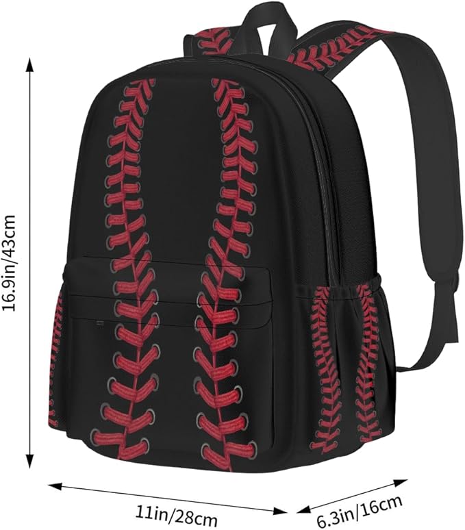 cfpolar 17 Inch Backpack Black Baseball Red Stitches Laptop Bag Shoulder Bag School Bookbag Casual Daypack For Boys Girls,A-8