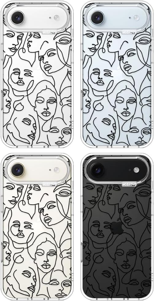 MOSNOVO for iPhone Air Case | Military Grade 6.6ft Drop Tested | Camera Control | Clear with Abstract Face Line Art Design
