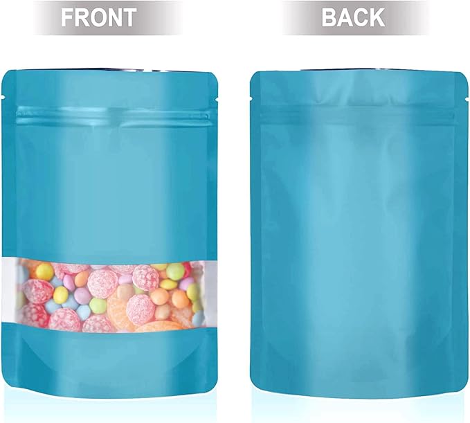 5.9"x8.6" 120pcs Mylar Bags for Food Storage,Smell Proof Bags with Matte Window Resealable Food Storage Bags for Small Business, Stand-up Foil Pouch Packaging Treat Snack Bags for Self Sealing（Blue）