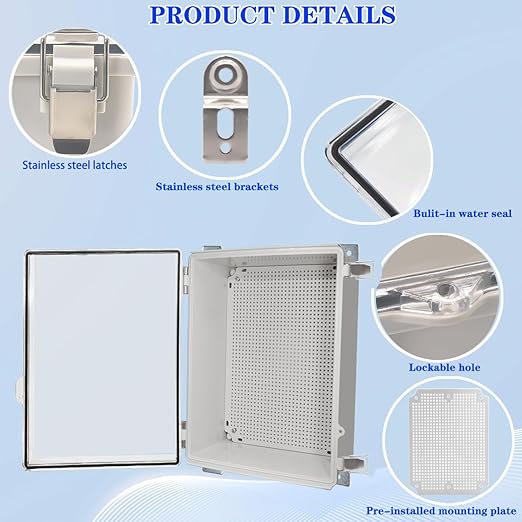 Waterproof Electrical Box Junction Box Weatherproof IP67 ABS Plastic Enclosure Switch Router Project Box Electronics DIY Enclosure With Mounting Plate and Wall Bracket Clear 15.7"x 11.8"x7.1"