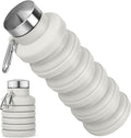 Collapsible Water Bottle, 16oz Portable Reusable Silicone Water Bottle, BPA-Free Leak-Proof Foldable Design with Carabiner, Lightweight Durable for Gym, Travel, Camping, Hiking, Sports, Gray