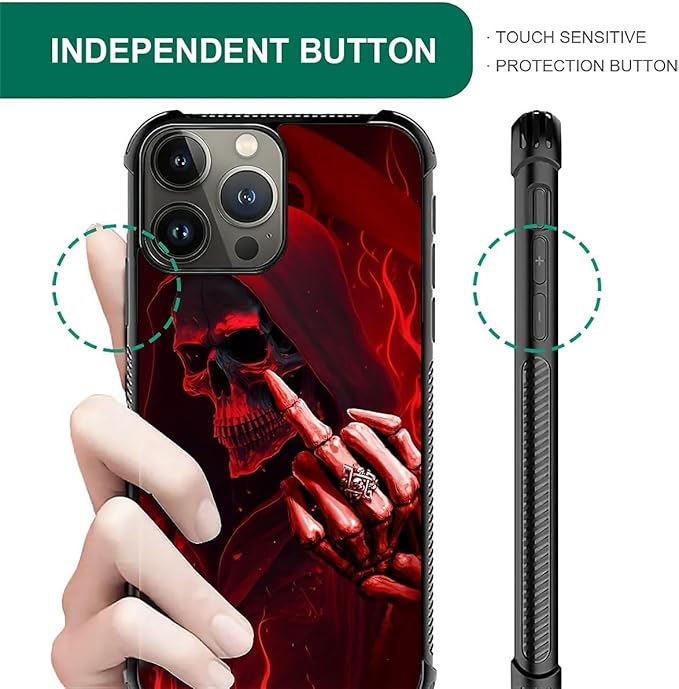 for iPhone 16 Pro Case, Gestures Funny Skull Pattern Graphic Design Girl Boy Soft Silicone Hard Acrylic Shock Protection for iPhone 16 Pro